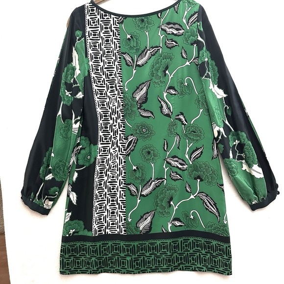 Tibi Silk Dress Sz 8 Green Geometric Floral Cut Out Arms Bateau Luxury - Picture 12 of 13
